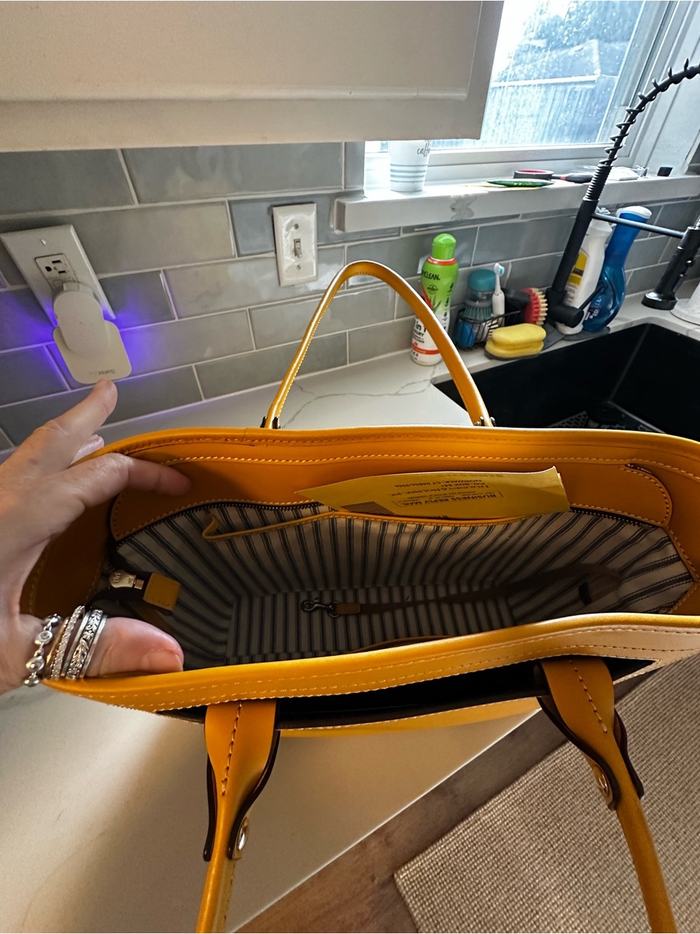 Dooney & Bourke Mustard Yellow Leather Tote with Front Pocket - Picture 8 of 8